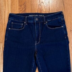 American Eagle Hi-Rise Skinny Womens Jeans Dark Wash Size 12 LONG super stretch
